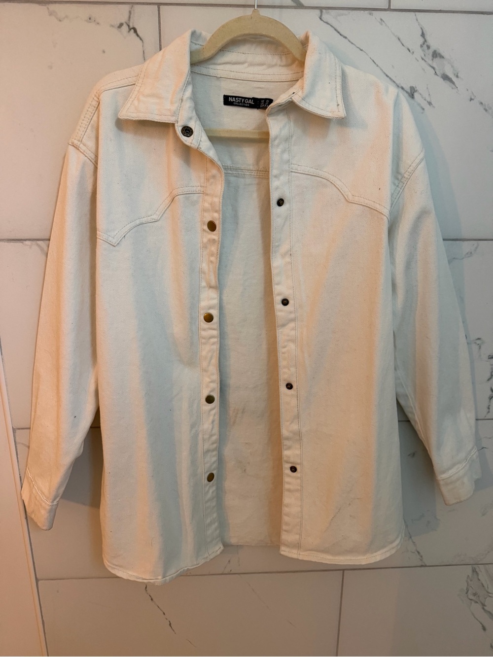 Nasty Gal Off-White Denim Shacket with Snap Buttons
